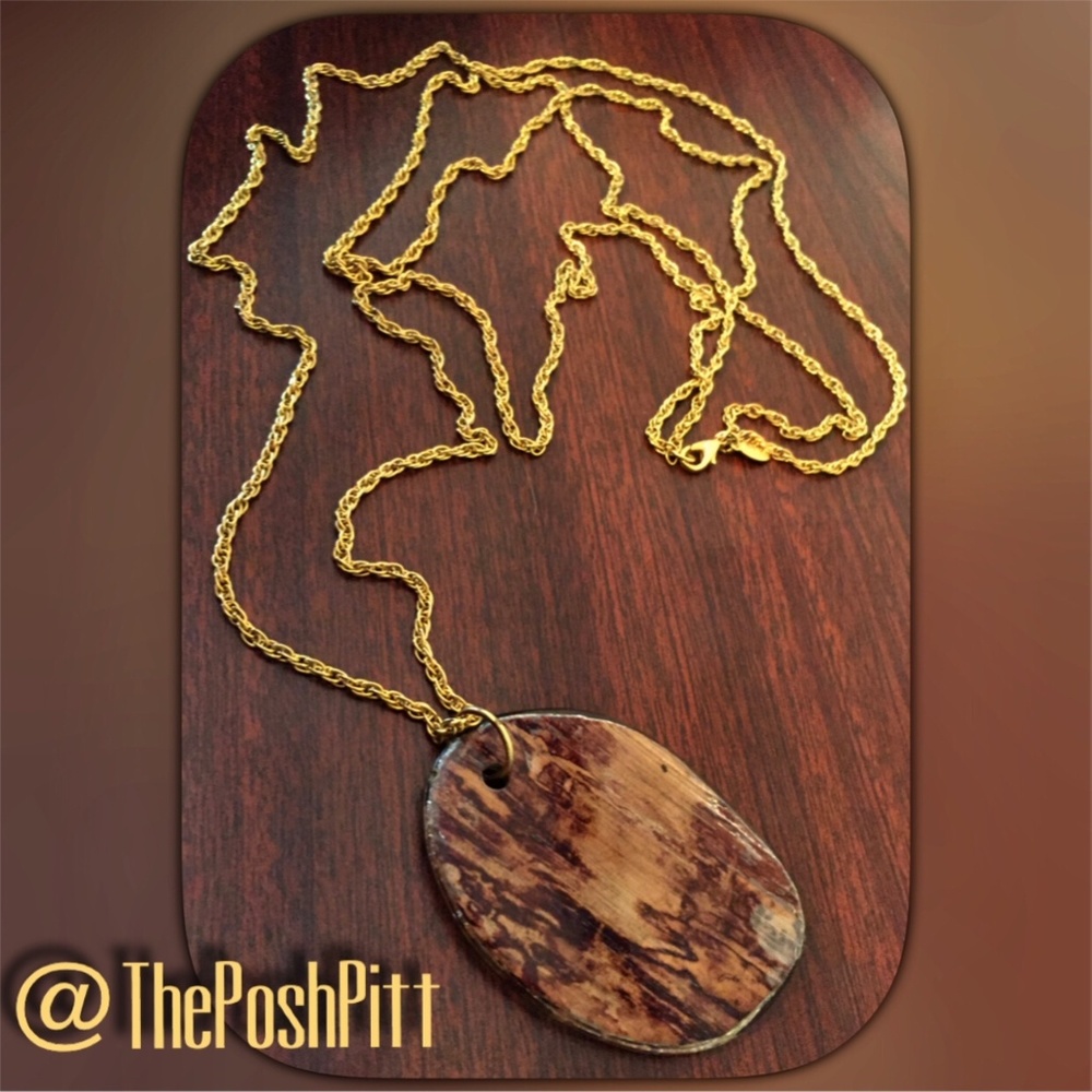 Express Gold Chain High Low Wood Pendant Necklace